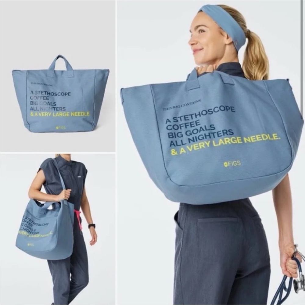 FIGS Slate Blue Tote with Yellow Accents